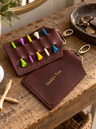 Personalised Leather Chocolate Brown Golf Tee Holder