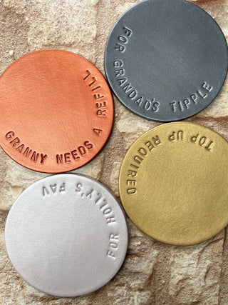 Christmas Metallic Hand Stamped Leather Coasters
