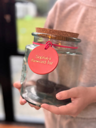 Large Personalised Leather Reward Jar Label For Kids.