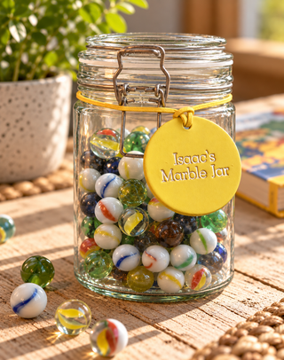 Large Personalised Leather Reward Jar Label For Kids.