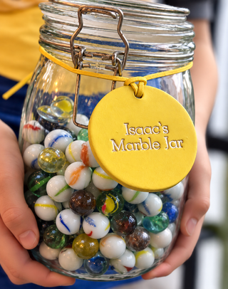 Large Personalised Leather Reward Jar Label For Kids.