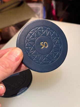Navy blue leather tag