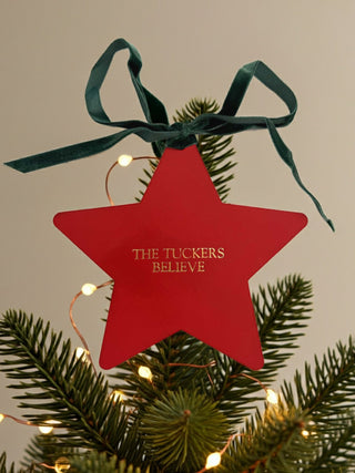 Hand Stamped Leather Christmas Tree Topper.