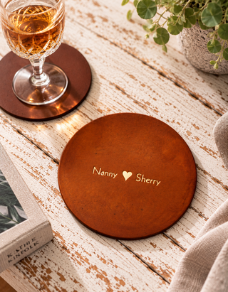Personalised Hand-Dyed Leather Coasters – Handmade Gifts for Him & Her