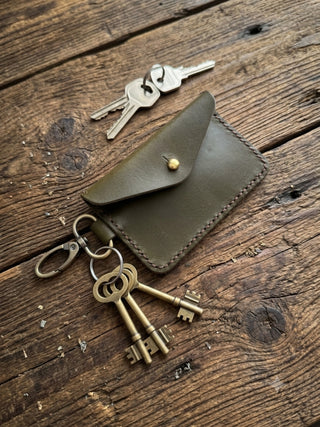 Minimalist Handmade Leather Card Holder with Key Clip
