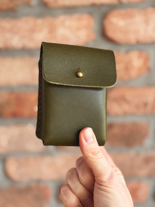 Olive Green Handmade Leather Playing Cards Holder