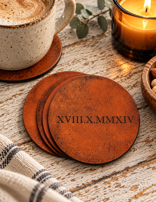 Roman Numeral Third Anniversary Leather Coaster Special Date