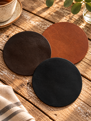 Blank Chocolate Brown Leather Circle Coasters