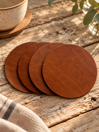 Blank Black Leather Circle Coasters.