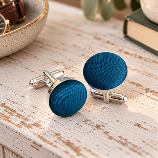 Blue Pure Silk Covered Cufflinks