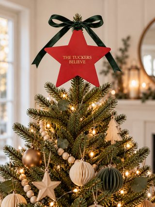 Gold Foil Personalised Leather Christmas Tree Topper.