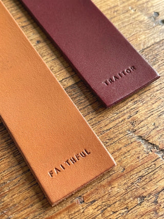 Traitors Inspired Hand stamped Leather Bookmark