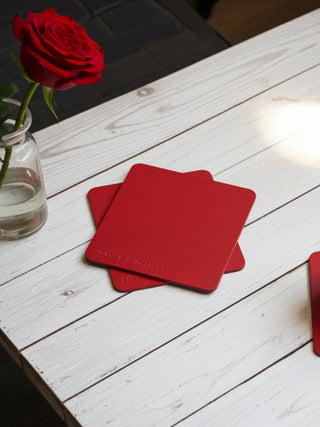 Mini Message Personalised Square Leather Valentines Coaster.