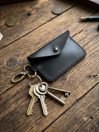 Minimalist Handmade Leather Card Holder with Key Clip