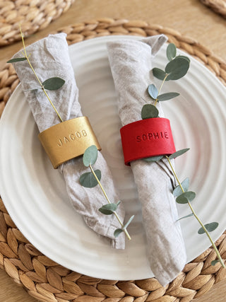 Christmas Personalised Hand Stamped Leather Napkin Rings