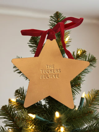 Hand Stamped Leather Christmas Tree Topper.