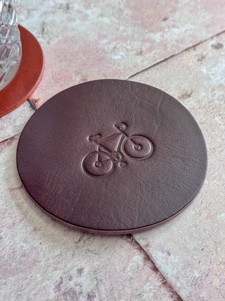 Gift for Cyclists, leather coaster with bicycle. Perfect Father's Day gift and cycling for Grandpa.