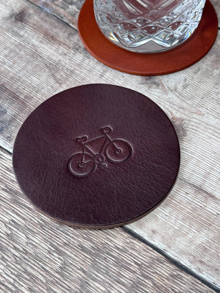 Gift for Cyclists, leather coaster with bicycle. Perfect Father's Day gift and cycling for Grandpa.