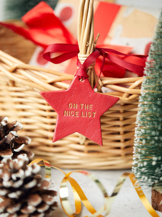 Nice List Leather Star Label for Stocking or Christmas Eve Basket.