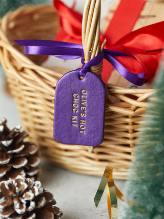 Metallic Circle Leather Gift Tag Label Christmas Basket or Hamper.