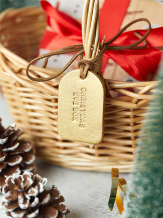 Metallic Leather Gift Tag Label Christmas Basket or Hamper.