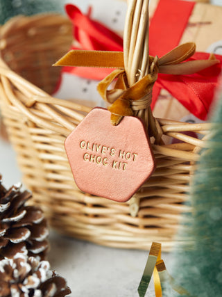 Metallic Leather Gift Tag Label Christmas Basket or Hamper.