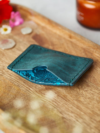 Simple Leather Wallet Lined with Brocade Pure Silk