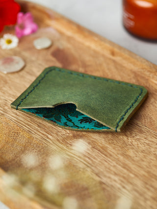 Wine Red Simple Leather Wallet Lined with Brocade Pure Silk