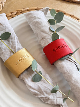 Christmas Personalised Hand Stamped Leather Napkin Rings