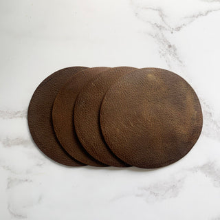 Blank Dark Tan Leather Circle Coasters, Handmade Real Leather Coaster Set, Anniversary Gift, Circle Coasters,