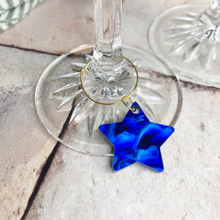 Sapphire blue wine glass charm