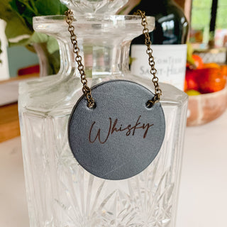 Engraved Leather bottle tag, bottle necklace for whisky