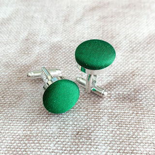 Green Pure Silk Covered Cufflinks, perfect for weddings, gorgeous groomsmen gifts.
