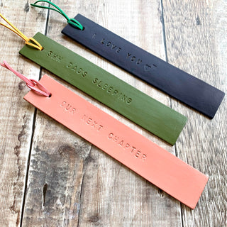 Personalised painted leather bookmark by Parkin & Lewis